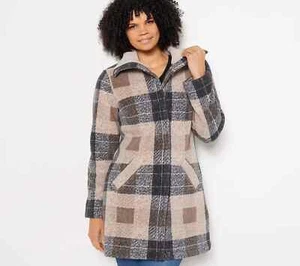 Denim & Co Plaid Sherpa Lined Fleece Zip & Snap Front Coat A342712 - Picture 1 of 9