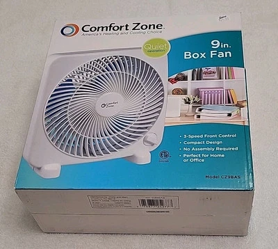 Comfort Zone CZ9BAS Portable 9-inch 2-Speed Quiet Box Fan for Home in White - Image 1 of 4