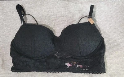 Pink By Victorias Secret Lace Bralette Push-Up Size Medium- Black- NEW w / Tag.  - Image 1 of 4