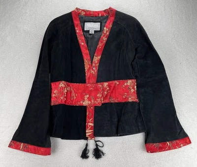 Jaqueta quimono vintage Wilson couro Maxima camurça preta vermelha oriental gótica tamanho M Y2K - Imagem 1 de 4