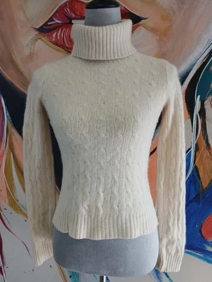 Suéter Ralph Lauren Negro Etiqueta Crema Calce Ajustado 100% Cachemira Cuello Alto Talla M Foto 1 de 4