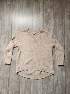 Michael Kors Tan V Neck High Low Sweater Alpaca Blend Soft Chunky Cozy Warm Sz S - Picture 1 of 8