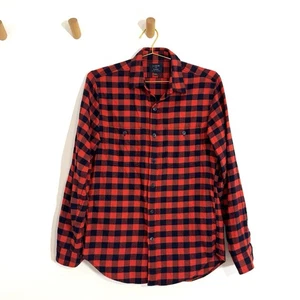 J. Crew Flannel Red & Navy Plaid Gingham Checkered Button Down Shirt Men’s Small - Picture 1 of 7