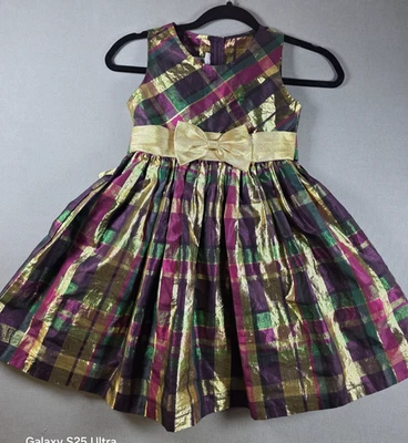 Bonnie Jean Girls Plaid Metallic Dress 7 Holiday Classic - Image 1 of 4