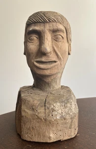 Antique Carving Bust Wood Folk Art Figure 1920s Outsider Art Older Man - Picture 1 of 23