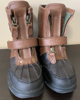 Polo by Ralph Lauren Conquered HI Cuero Marrón Negro Botas Niños Talla 1 Cremalleras Foto 1 de 4