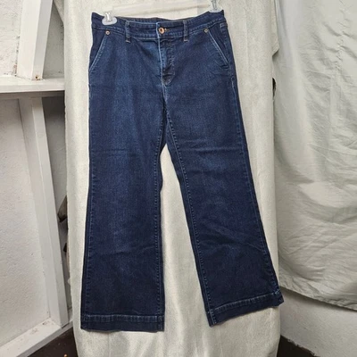 Pantalones de mezclilla para mujer Lands End Petite lavado oscuro pierna ancha talla 10 Foto 1 de 4