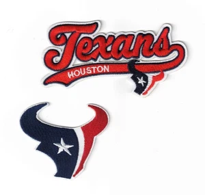 (2) Guión de los Houston Texans + Logotipo del equipo NFL bordado 4 pulgadas hierro/parche cosido - Imagen 1 de 2