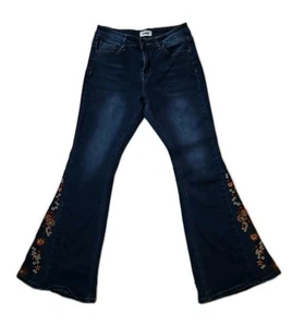 Bamboo Embroidered Blue Flare Bottom Jeans Junior Size 9 - Picture 1 of 10