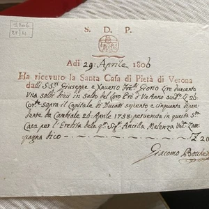 Cassa Di Pietà Di Verona 1806 RRR Ricevuta - Foto 1 di 2