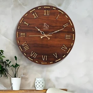 Vintage Clock for Home Golden Hand & Golden Zari Rope Round wooden home decor - Picture 1 of 6