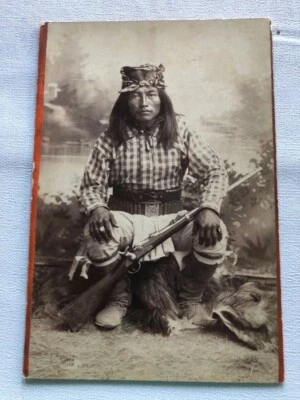 CABINET CARD PHOTOGRAPH APACHE SCOUT DUTCHY NATIVE AMERICAN INDIAN JOHNSTON - Image 1 of 3