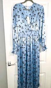 GHOST X MARKS & SPENCER Blue Floral Midi Dress BNWT Size 8 Beautiful dress - Picture 1 of 11