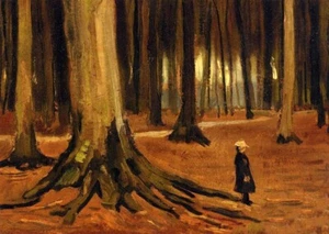 Oil painting Vincent Van Gogh - Girl in a Wood stunning autumn forest landscape - Picture 1 of 1