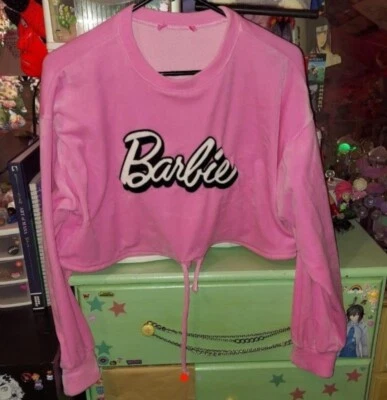 Sudadera crop top Barbie terciopelo rosa Foto 1 de 2