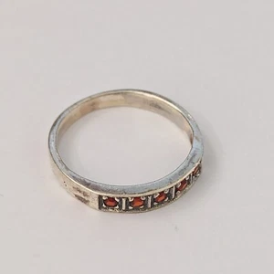 Vintage Silver Garnet Ring Tennis Band 925 Minimalist Stackable Timeless Classic - Picture 1 of 14