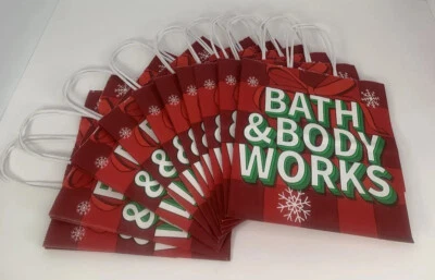 Lot of 10 Bath & Body Works Empty Paper Bags Medium Brand New 8” X 8” Holiday