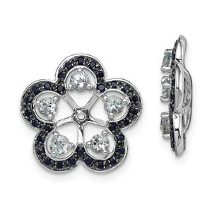 Silver Rhodium Aquamarine & Black Sapphire Earring Jacket QJ141MAR - Picture 1 of 2