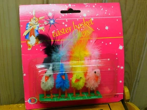 NOS Vintage EASTER BASKET FILLERS 4 Chenille Feather CHICKS 1.5" Taiwan Sealed - Picture 1 of 6
