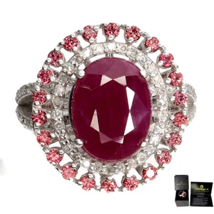 925 Sterling Silver Ring Ruby 6.3ct Diamond 58p Sapphire Gemstone Handmade - Picture 1 of 14