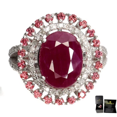 925 Sterling Silver Ring Ruby 6.3ct Diamond 58p Sapphire Gemstone Handmade - Image 1 of 4