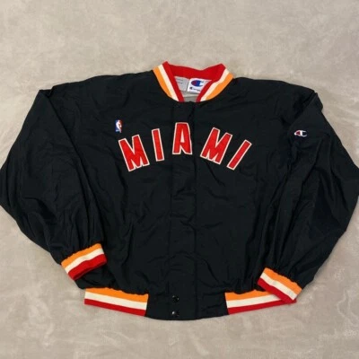 Vintage 90s Miami Heat Champion Warm Up Jacket Black Nylon Embroidered Men's XL - Image 1 of 4