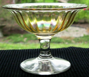 Imperial Glass Iridescent Smooth Rays Champagne Tall Sherbet Footed Dessert Bowl