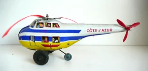 JOUSTRA HÉLICOPTÈRE "CÔTE D'AZUR" TÔLE Lg 34cm FONCTIONNE 1955 BEL ÉTAT - Imagen 1 de 9