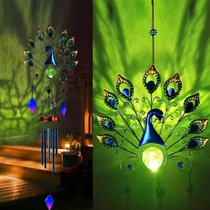 Solar Wind Chimes Outside 53.5 in Large Peacock Outdoor Garden Decorative Lights - Picture 1 of 6
