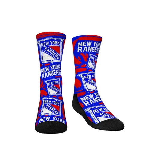 Youth Rock Em Socks New York Rangers Allover Logo & Paint Crew Socks Cover