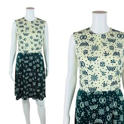 Винтажный 1960-х новинка печати платье зеленый патриотический Liberty Bell | W 28" - Изображение 1 из 4