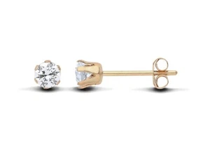 9ct Gold 0.25CT Simulated Diamond Solitaire Stud Earrings - 3mm - UK Made - Picture 1 of 7