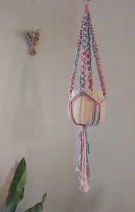 Macrame Plant Hangers Handmade Rainbow Criss Cross Design 100% Cotton - Picture 1 of 4
