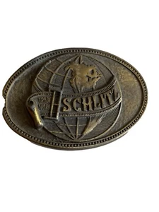 Vintage 1970s Schlitz Beer Trademark Globe Metal Brass Belt Buckle Rare - Picture 1 of 6