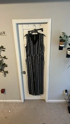 I.N.C International Concepts 黑色/白色条纹长裤连身裤 XL 码无袖 — 第 1/4 张图片