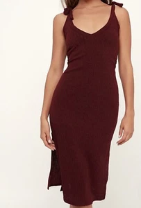 Lulus NWT Women’s Maroon Ribbed Knit Sleeveless Maxi Dress Size Small Ties - Picture 1 of 9