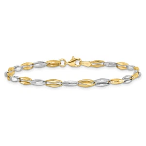 14K Solid Two Tone Gold Link Chain Bracelet - Picture 1 of 12