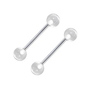 10 PC 14G 5/8" CLEAR BALL STEEL PIERCING TONGUE BARBELL NIPPLERINGS NIPPLE RING - Picture 1 of 3