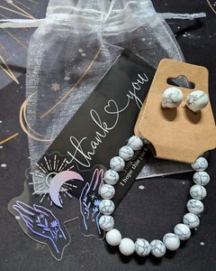 Crystal Healing - White Turquoise Bracelet & Earrings Set Chakra Gemstone Wicca - Picture 1 of 6