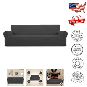 Elegant Dark Gray Jacquard Sofa Cover for 82-108 Inch Sofas - Easy Install - Picture 1 of 10