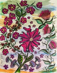 ORIGINAL ART Zentangle inspiriert rosa Blume 8x10 cm fuchsia - Bild 1 von 1