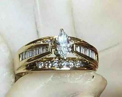 2CT Marquise Diamond Lab-Created Womens Wedding Band Ring 14K Yellow Gold Plated - Image 1 of 4
