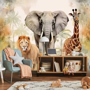 Peel and Stick or Silk Wallpaper Safari Animal Kids Wall Papers Home Decor Mural - Picture 1 of 9