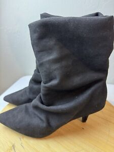 Womens 8.5 Black Suede Slouch Refine Pointed Toe Pull On Mid-Calf Boots New