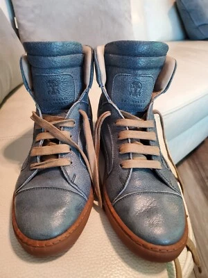 Zapatillas altas Brunello Cucinelli de cuero azul para mujer talla EU38.5 (US8.5) Foto 1 de 4