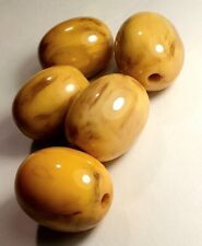 Lot de 5 grosses perles de Bakelite Jaune Marbré (5x20=100 grs) D 28 mm L 35 mm