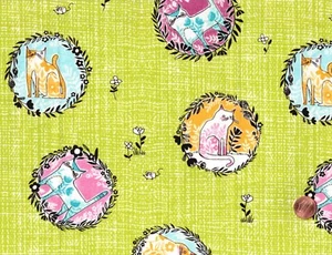 HERE KITTY KITTY - Verde Rosa Azul con Gatos, Cori Dantini for Free Spirit, PORTE - Imagen 1 de 2