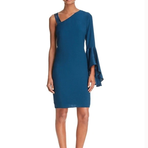 NIC Zoe Womens Blue One Shoulder Knee-length Party Cocktail Dress 16 BHFO 0443