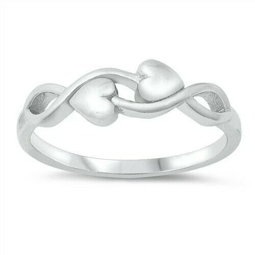 Infinity and Hearts Ring Sterling Silver 925 Rhodium Plated 5 mm Size 4 - 10 - Image 1 of 1