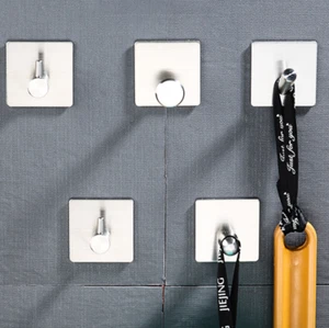 5pk 304 Stainless Steel Removable Adhesive Strong Stick Wall  Hook Kitchen Hang - Picture 1 of 12